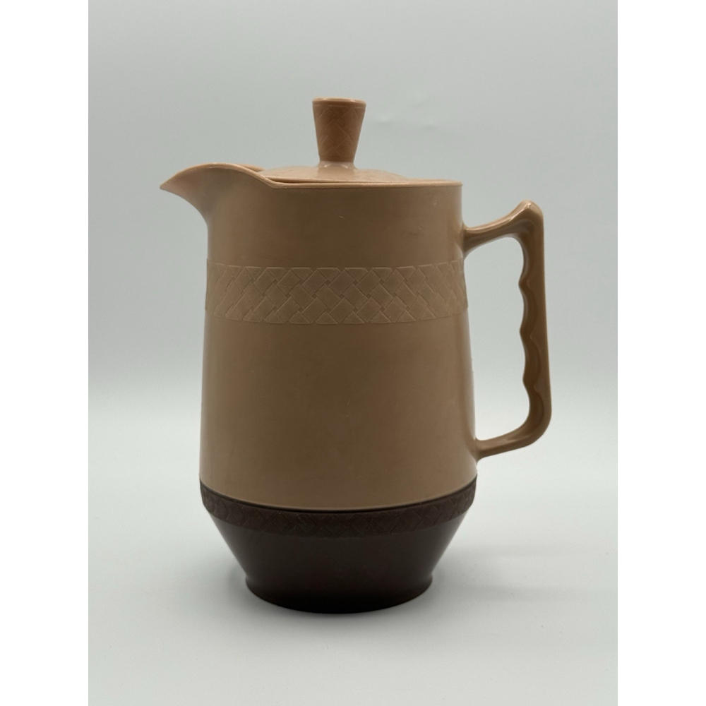 Vintage Le Beau Baraboo Wisconsin Thermos Pitcher Coffee Carafe- Lt & Dark Brown